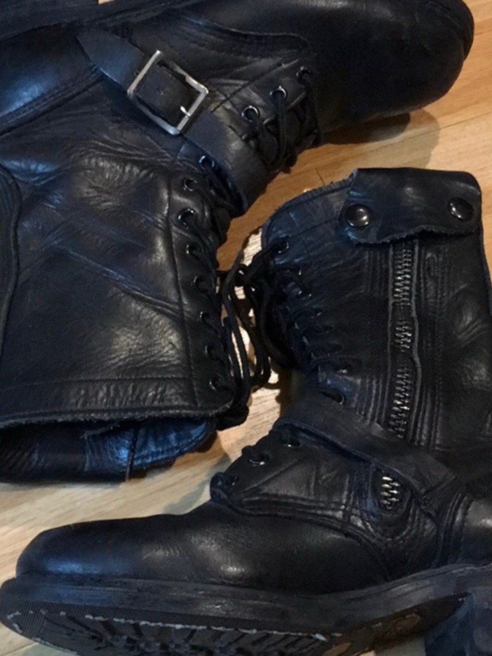 Double H Black Leather Combat Moto Boots size 10